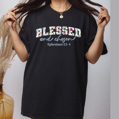 Blessed and Chosen DTF Transfer Ready to Press Wildflower Bible Verse Heat Transfer for Shirts Bible Verse UV Sticker Prints