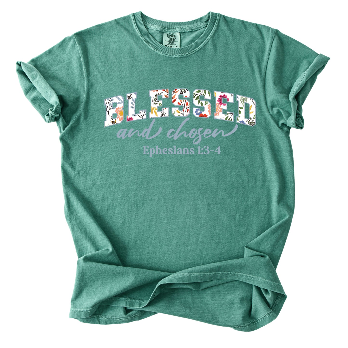 Blessed and Chosen Floral Comfort Colors T Shirt