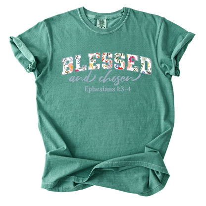 Blessed and Chosen Floral Comfort Colors T Shirt