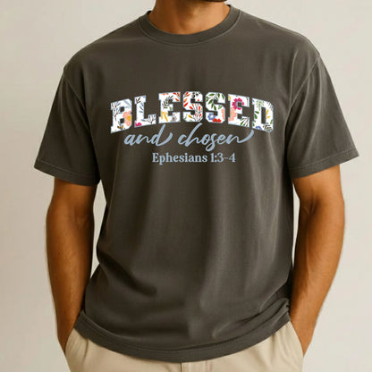 Blessed and Chosen Floral Comfort Colors T Shirt Wildflower Bible Verse Tees Jesus Faith Apparel Tank Top Religious Long Sleeve Gifts