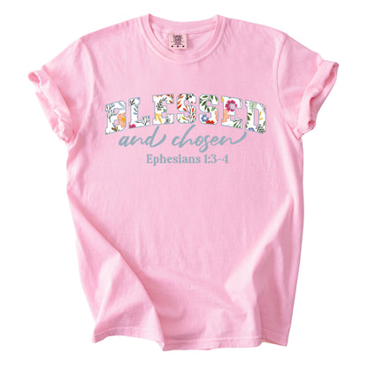 Blessed and Chosen Floral Comfort Colors T Shirt