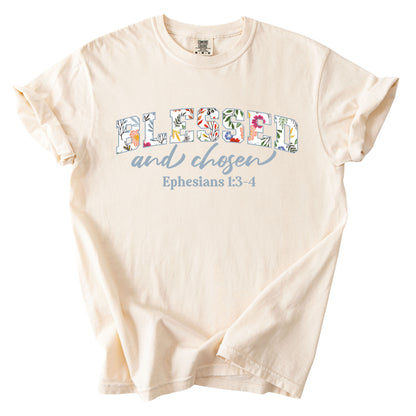 Blessed and Chosen Floral Comfort Colors T Shirt