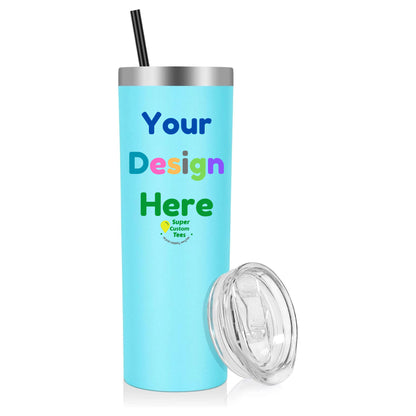 Custom Skinny Tumbler Insulated Stainless Steel Tumbler witth Lid and Straw - 20 oz