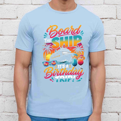 Board The Ship It's A Birthday Trip Retro Cruise Ship DTF Transfer Ready to Press Cruise Vacation UV DTF Sticker Tropical Cocktails & Sunglasses Heat Transfer for Shirts