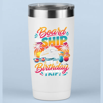Board The Ship It's A Birthday Trip Retro Cruise Ship DTF Transfer Ready to Press Cruise Vacation UV DTF Sticker Tropical Cocktails & Sunglasses Heat Transfer for Shirts