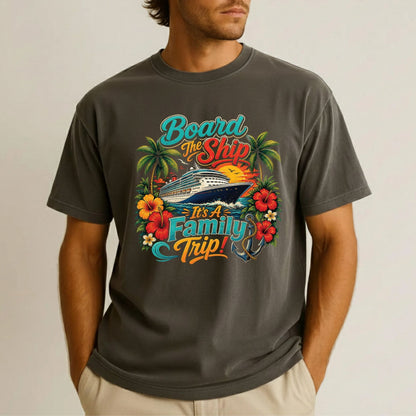 Board The Ship It's A Family Trip Retro Cruise DTF Transfer Ready to Press Family Vacation UV DTF Sticker Ocean Liner & Hibiscus Heat Transfer for Shirts