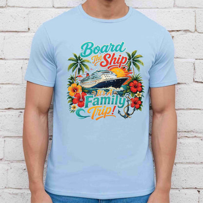 Board The Ship It's A Family Trip Retro Cruise DTF Transfer Ready to Press Family Vacation UV DTF Sticker Ocean Liner & Hibiscus Heat Transfer for Shirts