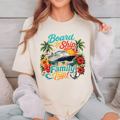 Board The Ship It's A Family Trip Retro Cruise DTF Transfer Ready to Press Family Vacation UV DTF Sticker Ocean Liner & Hibiscus Heat Transfer for Shirts