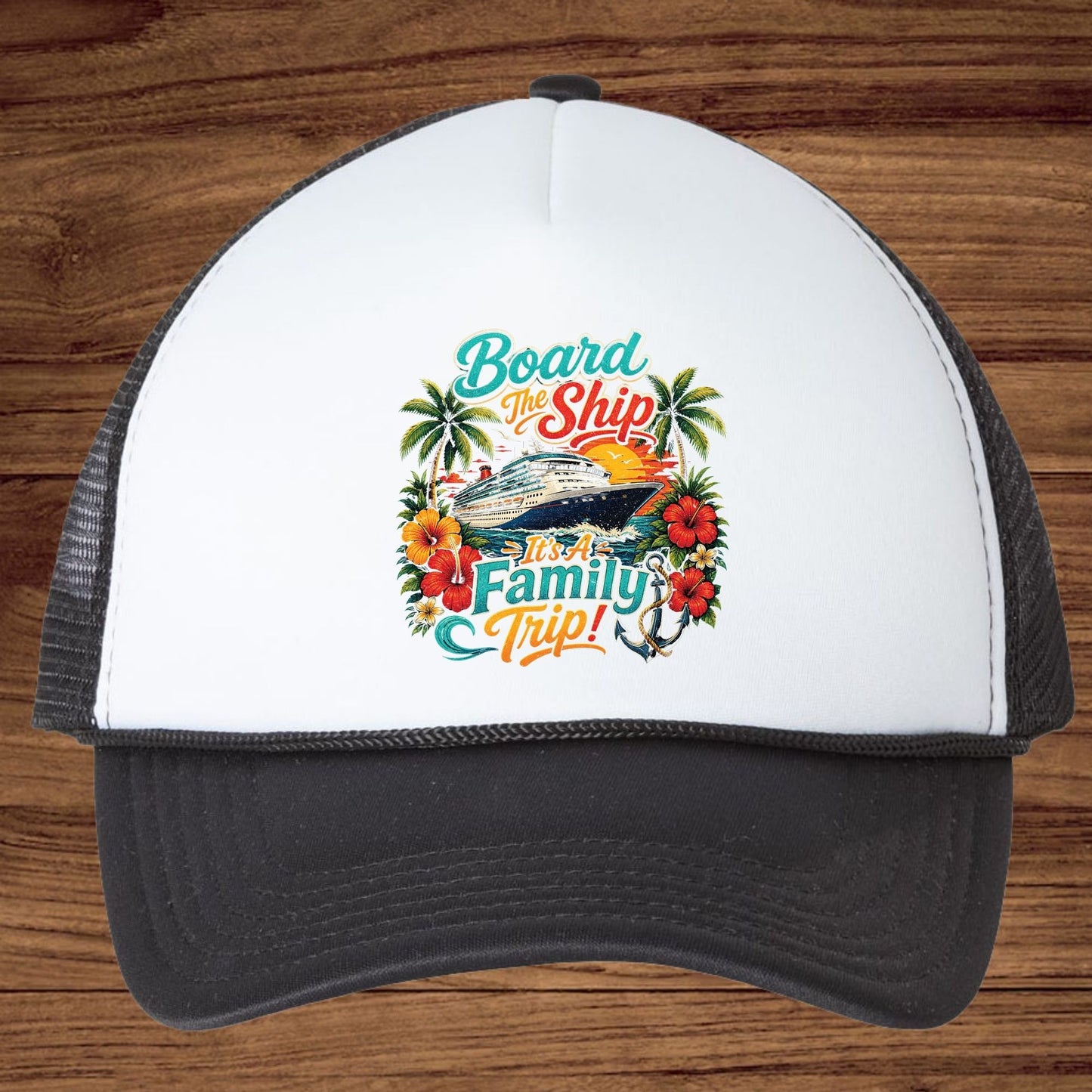 Board The Ship It's A Family Trip Retro Cruise DTF Transfer Ready to Press Family Vacation UV DTF Sticker Ocean Liner & Hibiscus Heat Transfer for Shirts