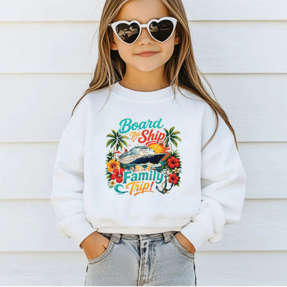 Board The Ship It's A Family Trip Retro Cruise DTF Transfer Ready to Press Family Vacation UV DTF Sticker Ocean Liner & Hibiscus Heat Transfer for Shirts