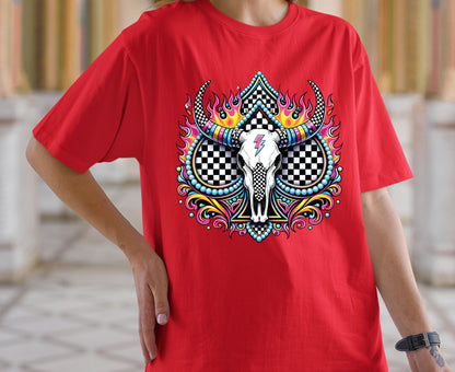 Bull Skull T Shirt Adult Youth Toddler Baby Western Graphic Tee Checkerboard Pink Flame Lightning Bolt Cow Skull Retro Rodeo Boho Country Gift