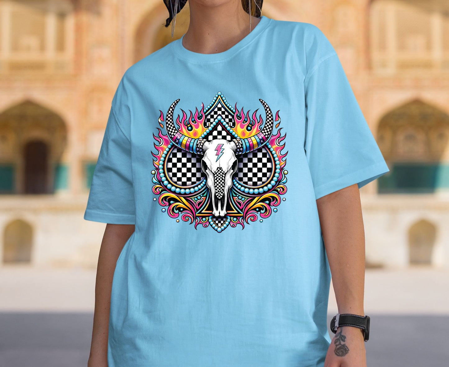 Bull Skull T Shirt Adult Youth Toddler Baby Western Graphic Tee Checkerboard Pink Flame Lightning Bolt Cow Skull Retro Rodeo Boho Country Gift