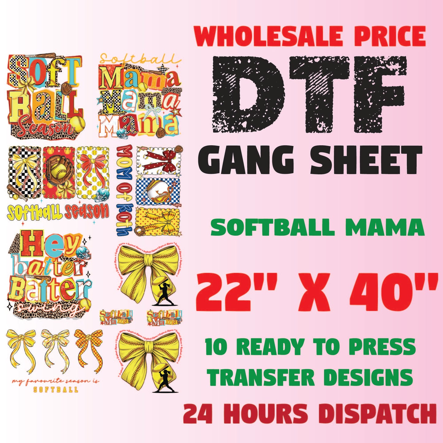 Softball Mama Premade Gang Sheet Sports Mom DTF Transfer Gang Sheet Trendy Softball Ready For Press Gameday Softball Heat Transfer Gang
