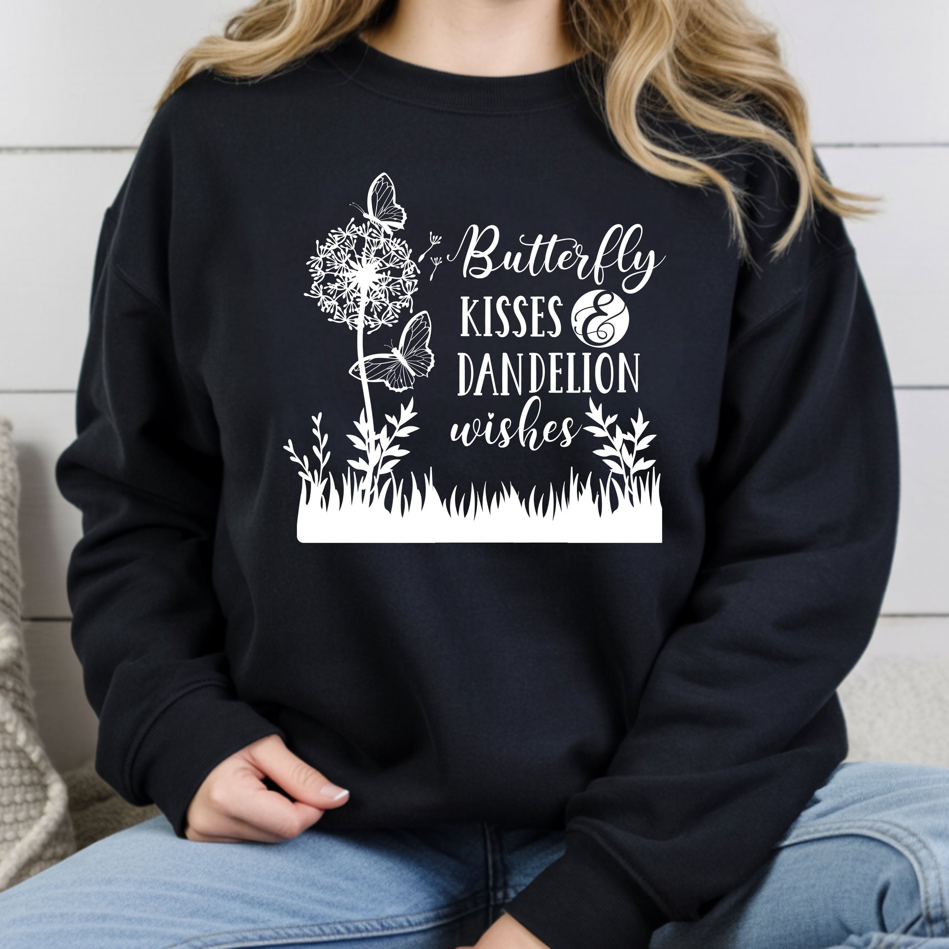 Butterfly Kisses And Dandelion Wishes Comfort Colors T Shirt Butterfly Youth Tee Floral Nature Children Sweatshirt Inspirational Quote Kids Apparel Magical Gift