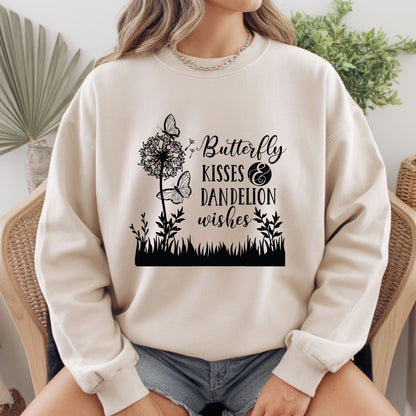 Butterfly Kisses And Dandelion Wishes Comfort Colors T Shirt Butterfly Youth Tee Floral Nature Children Sweatshirt Inspirational Quote Kids Apparel Magical Gift