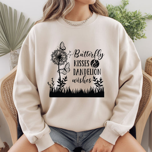 Butterfly Kisses And Dandelion Wishes Comfort Colors T Shirt Butterfly Youth Tee Floral Nature Children Sweatshirt Inspirational Quote Kids Apparel Magical Gift