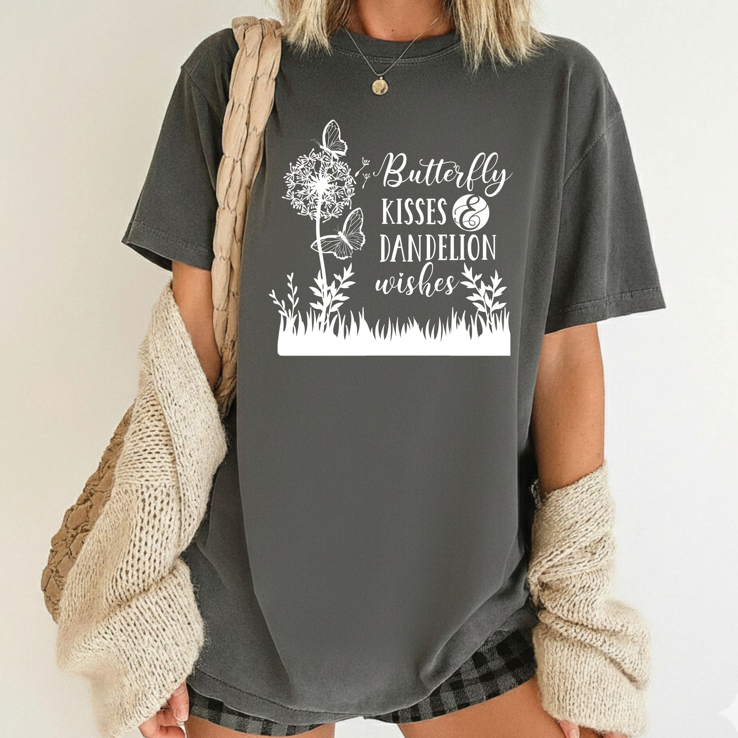 Butterfly Kisses And Dandelion Wishes Comfort Colors T Shirt