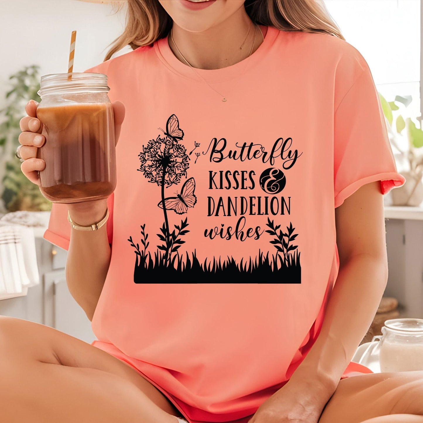 Butterfly Kisses Dandelion Wishes DTF Transfer Ready to Press Floral Garden Nature Gift Inspirational Quote UV Sticker Prints