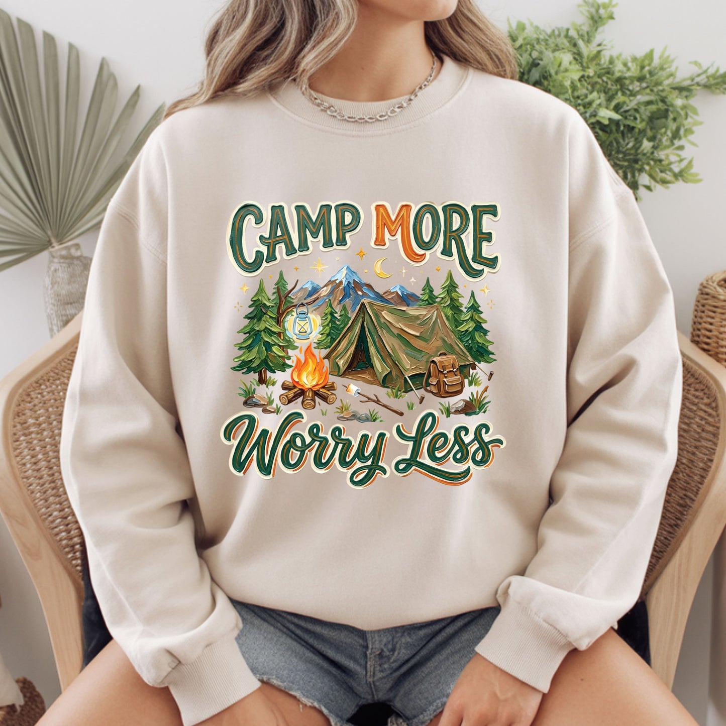 Camp More Worry Less Comfort Colors T Shirt Retro Camping Tent Youth Tee Outdoor Adventure Children Sweatshirt Mountains Kids Apparel Hiking Gift