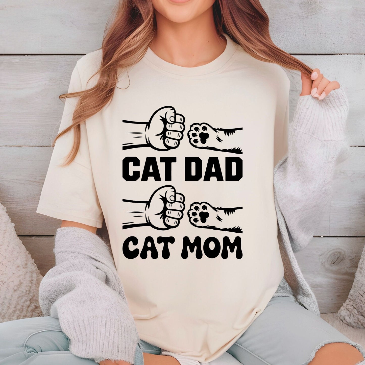 Cat Mom & Dad Matching DTF Transfer ready to Press