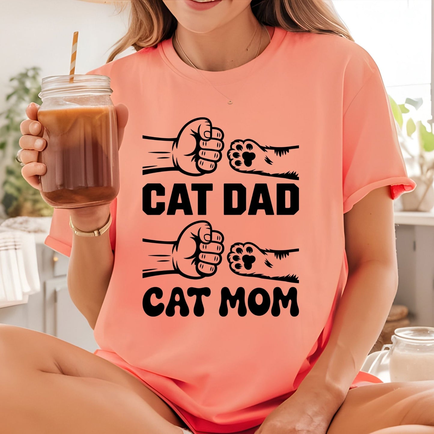 Cat Mom & Dad Matching DTF Transfer ready to Press