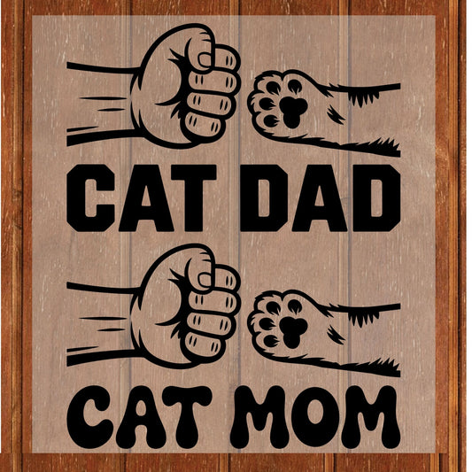 Cat Mom & Dad Matching DTF Transfer ready to Press Mother's Day Funny Animal Heat Transfer for Shirts Pet Lover UV Sticker Prints