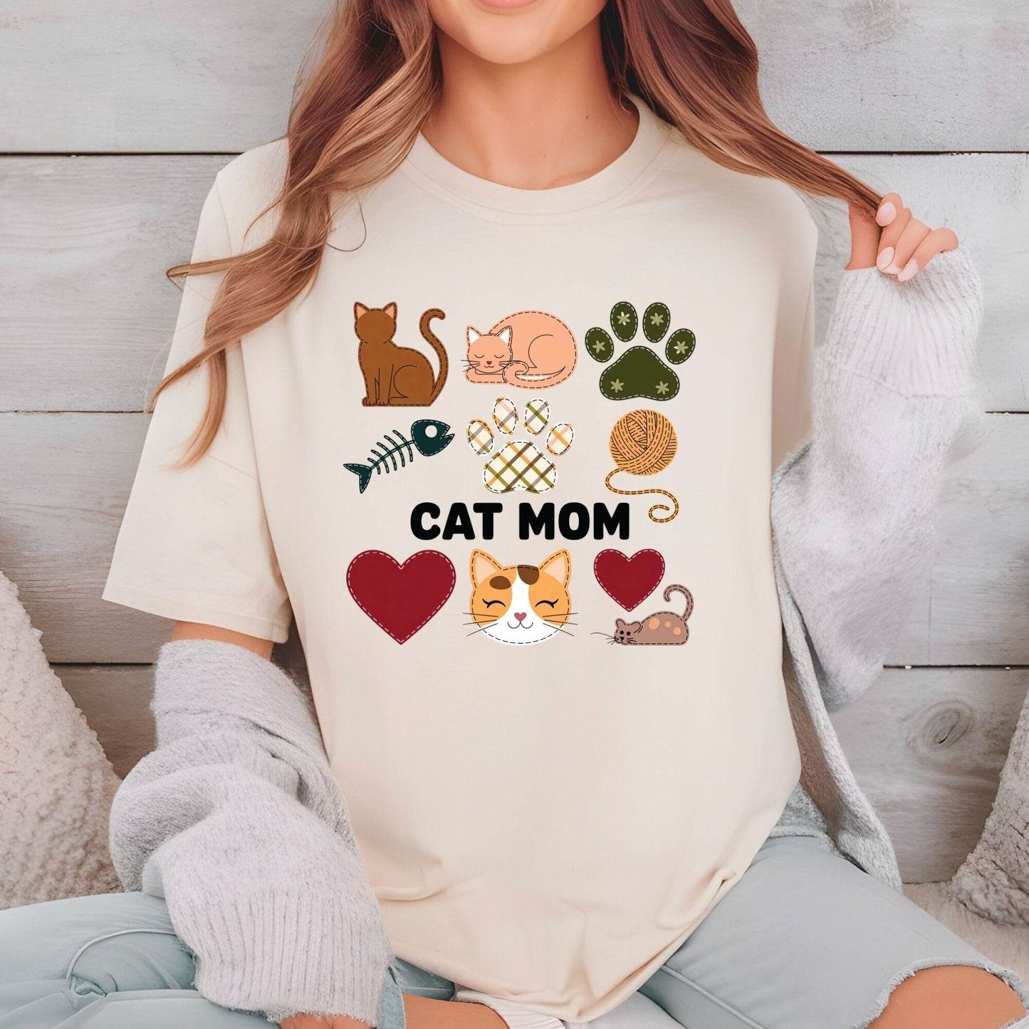 Cat Mom Patchwork DTF Transfer ready to Press Cute Animal Heat Transfer for Shirts Pet Lover UV Sticker Prints Iron on Transfer