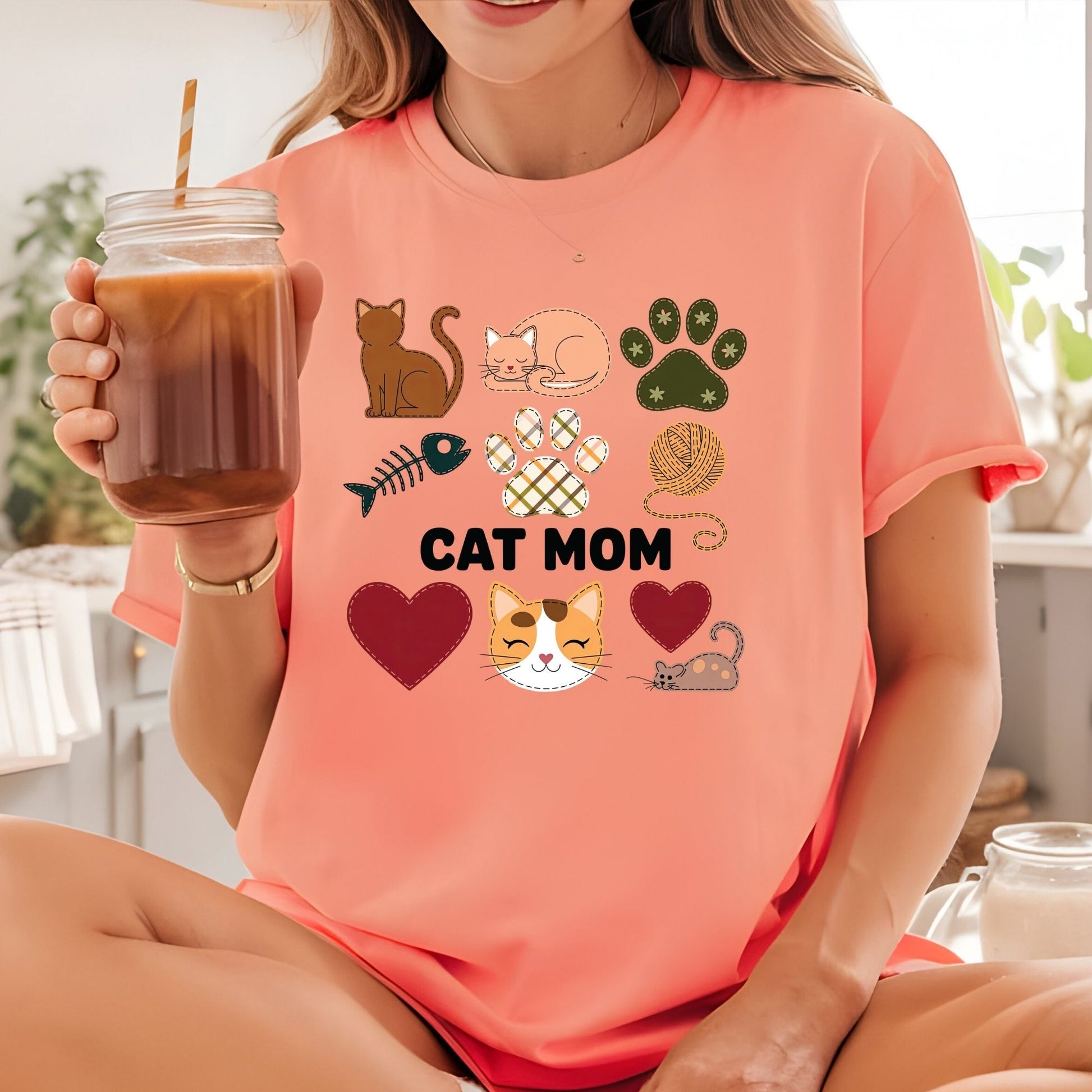 Cat Mom Patchwork DTF Transfer ready to Press Cute Animal Heat Transfer for Shirts Pet Lover UV Sticker Prints Iron on Transfer