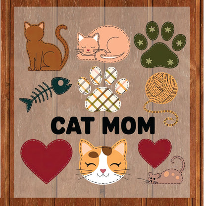 Cat Mom Patchwork DTF Transfer ready to Press Cute Animal Heat Transfer for Shirts Pet Lover UV Sticker Prints Iron on Transfer