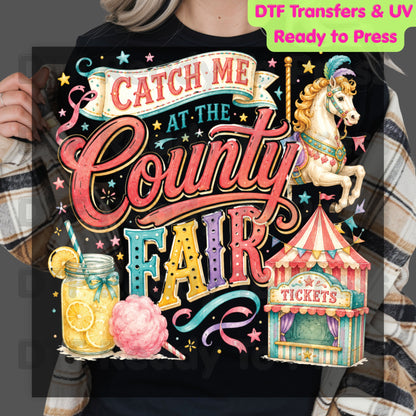 Catch Me At The County Fair Retro Carousel DTF Transfer Ready to Press Carnival Lemonade UV DTF Sticker Ticket Booth Heat Transfer for Shirts