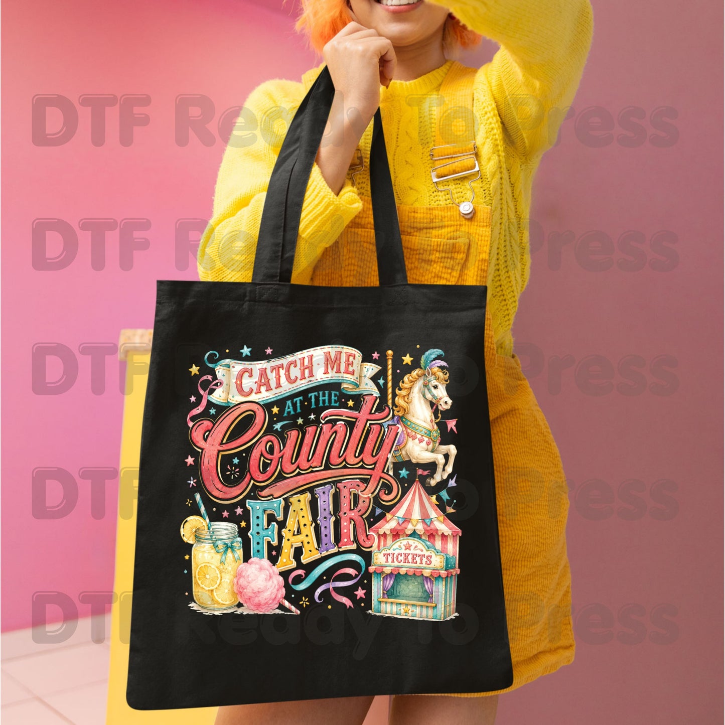 Catch Me At The County Fair Retro Carousel DTF Transfer Ready to Press Carnival Lemonade UV DTF Sticker Ticket Booth Heat Transfer for Shirts