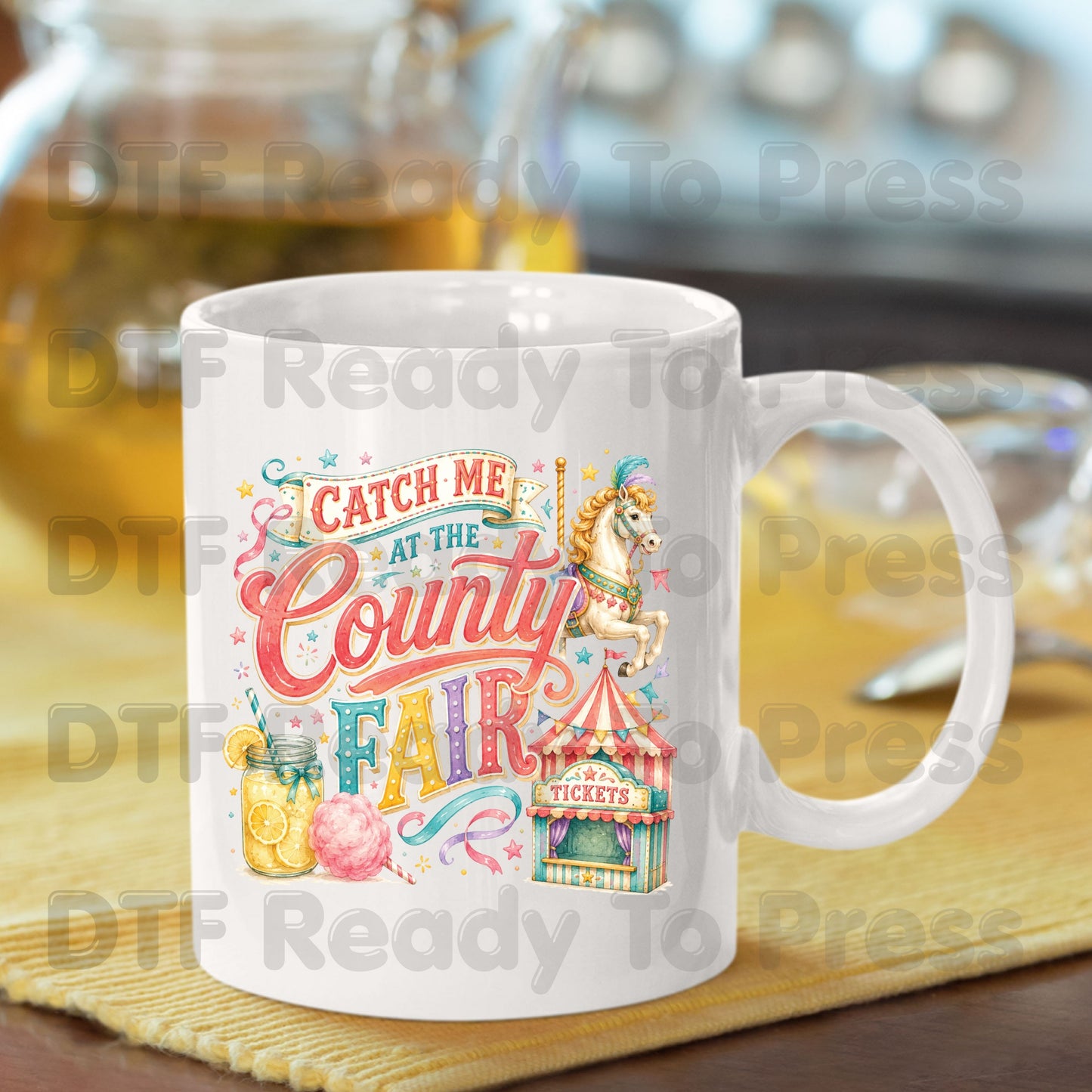 Catch Me At The County Fair Retro Carousel DTF Transfer Ready to Press Carnival Lemonade UV DTF Sticker Ticket Booth Heat Transfer for Shirts