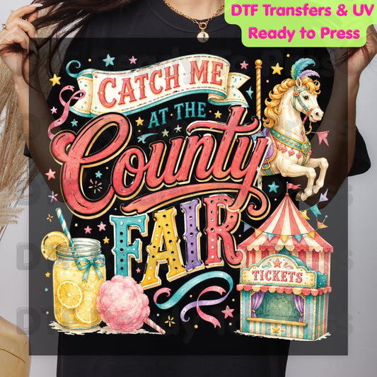 Catch Me At The County Fair Retro Carousel DTF Transfer Ready to Press Carnival Lemonade UV DTF Sticker Ticket Booth Heat Transfer for Shirts