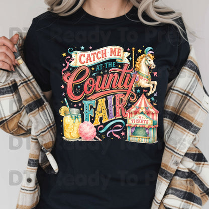 Catch Me At The County Fair Retro Carousel DTF Transfer Ready to Press Carnival Lemonade UV DTF Sticker Ticket Booth Heat Transfer for Shirts