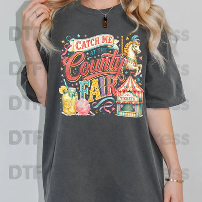 Catch Me At The County Fair Retro Carousel DTF Transfer Ready to Press Carnival Lemonade UV DTF Sticker Ticket Booth Heat Transfer for Shirts