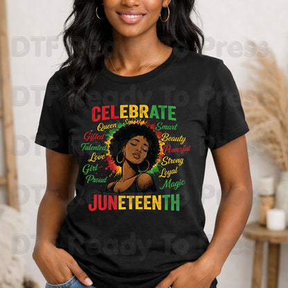 Celebrate Juneteenth Queen Gifted Talented Girl DTF Transfer Ready to Press African American Pride Heat Transfer Black History UV Sticker