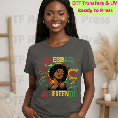 Celebrate Juneteenth Queen Gifted Talented Girl DTF Transfer Ready to Press African American Pride Heat Transfer Black History UV Sticker