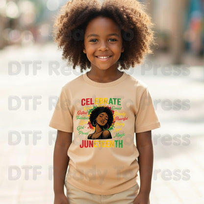 Celebrate Juneteenth Queen Gifted Talented Girl DTF Transfer Ready to Press African American Pride Heat Transfer Black History UV Sticker