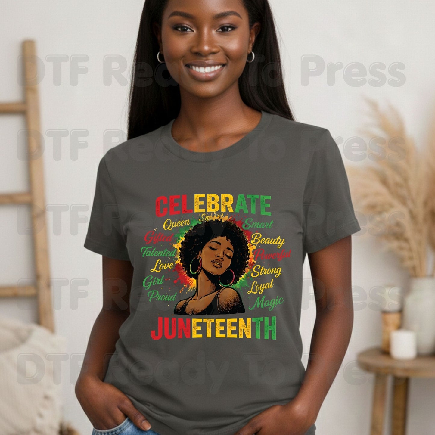 Celebrate Juneteenth Queen Gifted Talented Girl DTF Transfer Ready to Press African American Pride Heat Transfer Black History UV Sticker