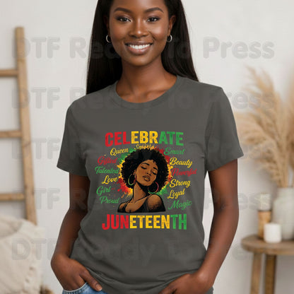 Celebrate Juneteenth Queen Gifted Talented Girl DTF Transfer Ready to Press African American Pride Heat Transfer Black History UV Sticker