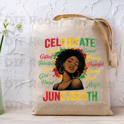 Celebrate Juneteenth Queen Gifted Talented Girl DTF Transfer Ready to Press African American Pride Heat Transfer Black History UV Sticker
