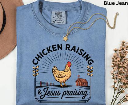 Chicken Raising & Jesus Praising T Shirt Christian Farm Tee Hen Faith Shirt Adult Youth Toddler Baby Religious Gift Chicken Mama Farmhouse