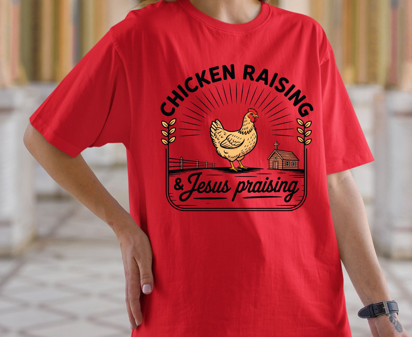 Chicken Raising & Jesus Praising T Shirt Christian Farm Tee Hen Faith Shirt Adult Youth Toddler Baby Religious Gift Chicken Mama Farmhouse