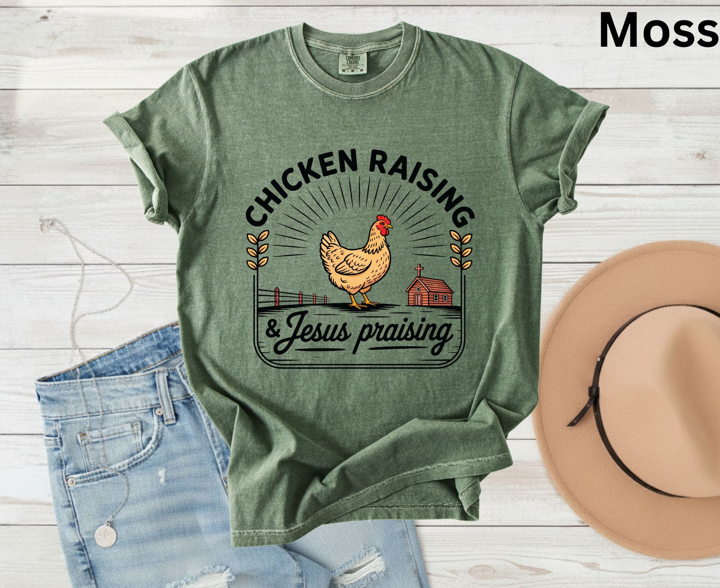 Chicken Raising & Jesus Praising T Shirt Christian Farm Tee Hen Faith Shirt Adult Youth Toddler Baby Religious Gift Chicken Mama Farmhouse