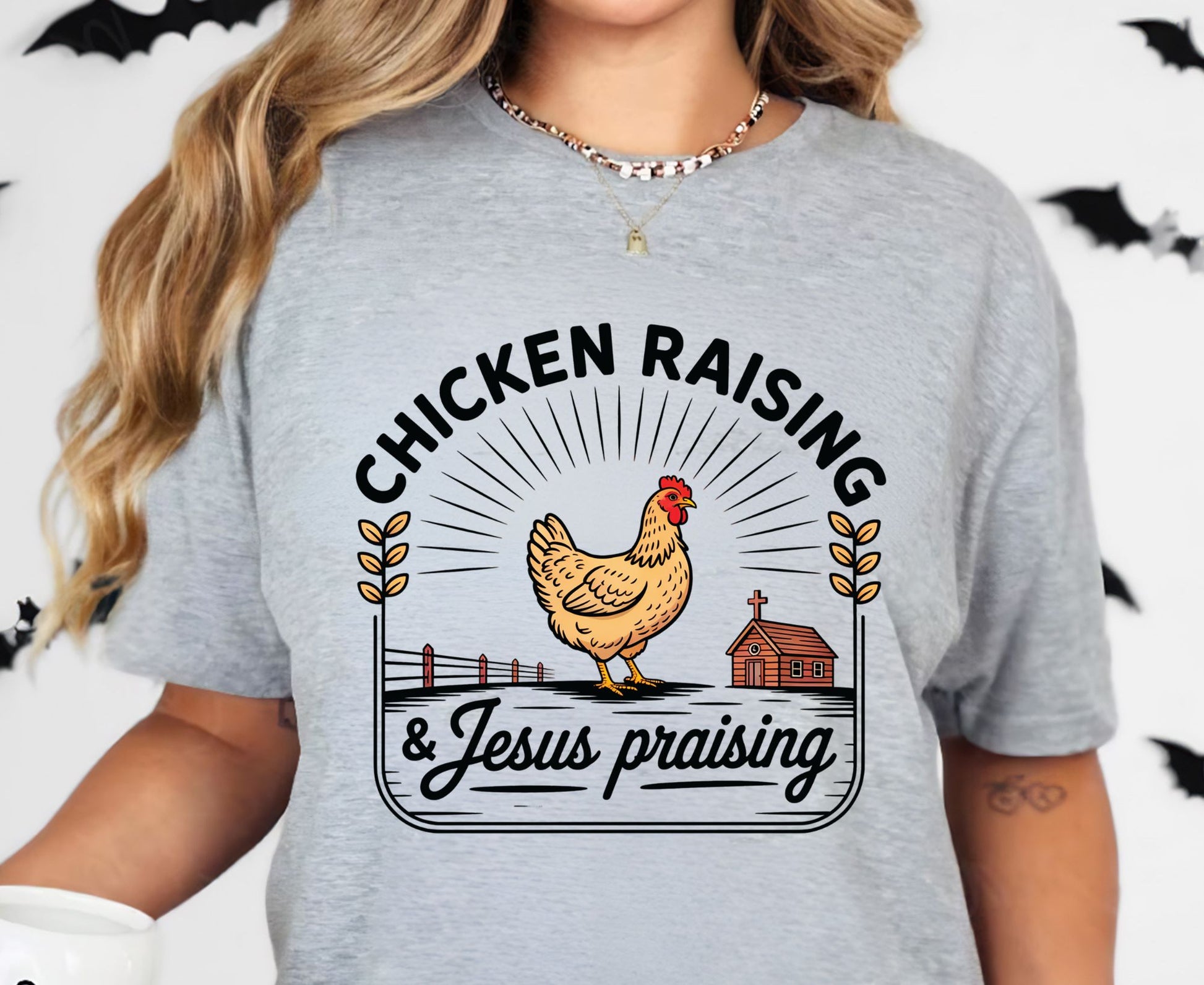Chicken Raising & Jesus Praising T Shirt Christian Farm Tee Hen Faith Shirt Adult Youth Toddler Baby Religious Gift Chicken Mama Farmhouse