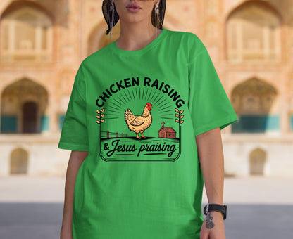Chicken Raising & Jesus Praising T Shirt Christian Farm Tee Hen Faith Shirt Adult Youth Toddler Baby Religious Gift Chicken Mama Farmhouse