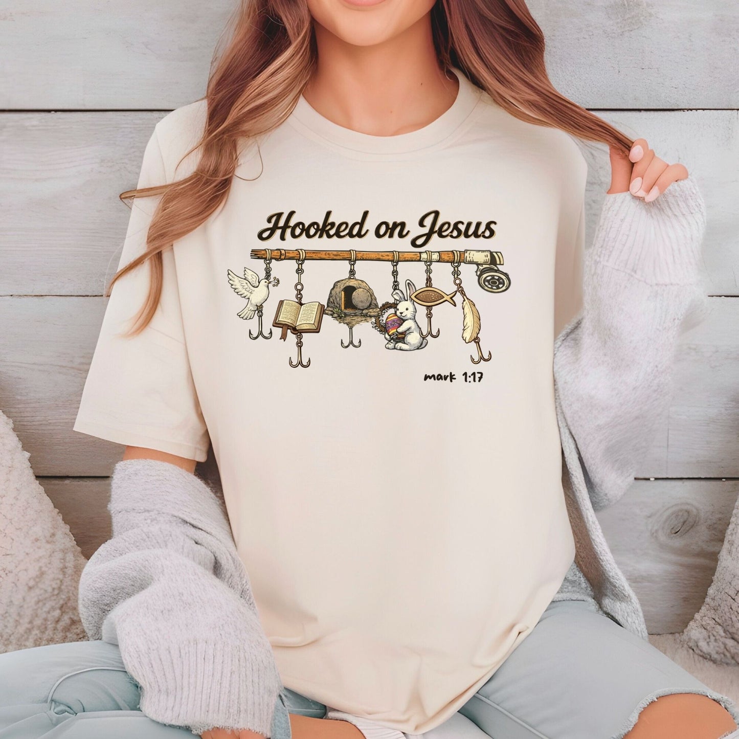 Christian Easter DTF Transfer Ready to Press Hooked on Jesus Heat Transfer for Shirts Jesus Faith UV Sticker prints