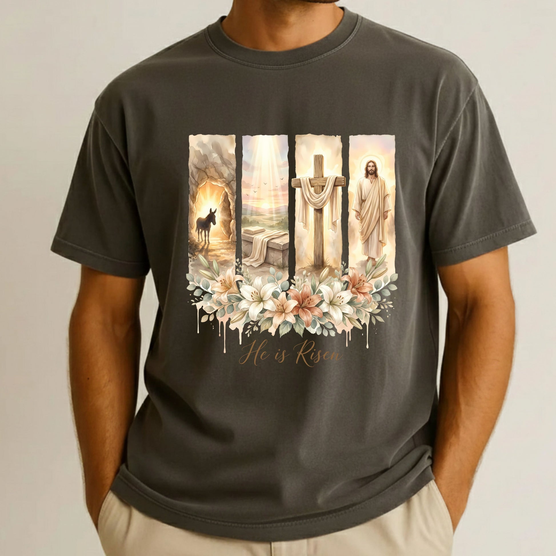 Christian Easter Floral Comfort Colors T Shirt He is Risen Bible Verse Tees Jesus Faith Apparel Tank Top Religious Long Sleeve Gifts