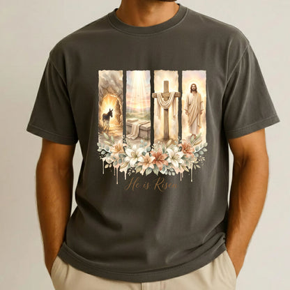 Christian Easter Floral Comfort Colors T Shirt He is Risen Bible Verse Tees Jesus Faith Apparel Tank Top Religious Long Sleeve Gifts