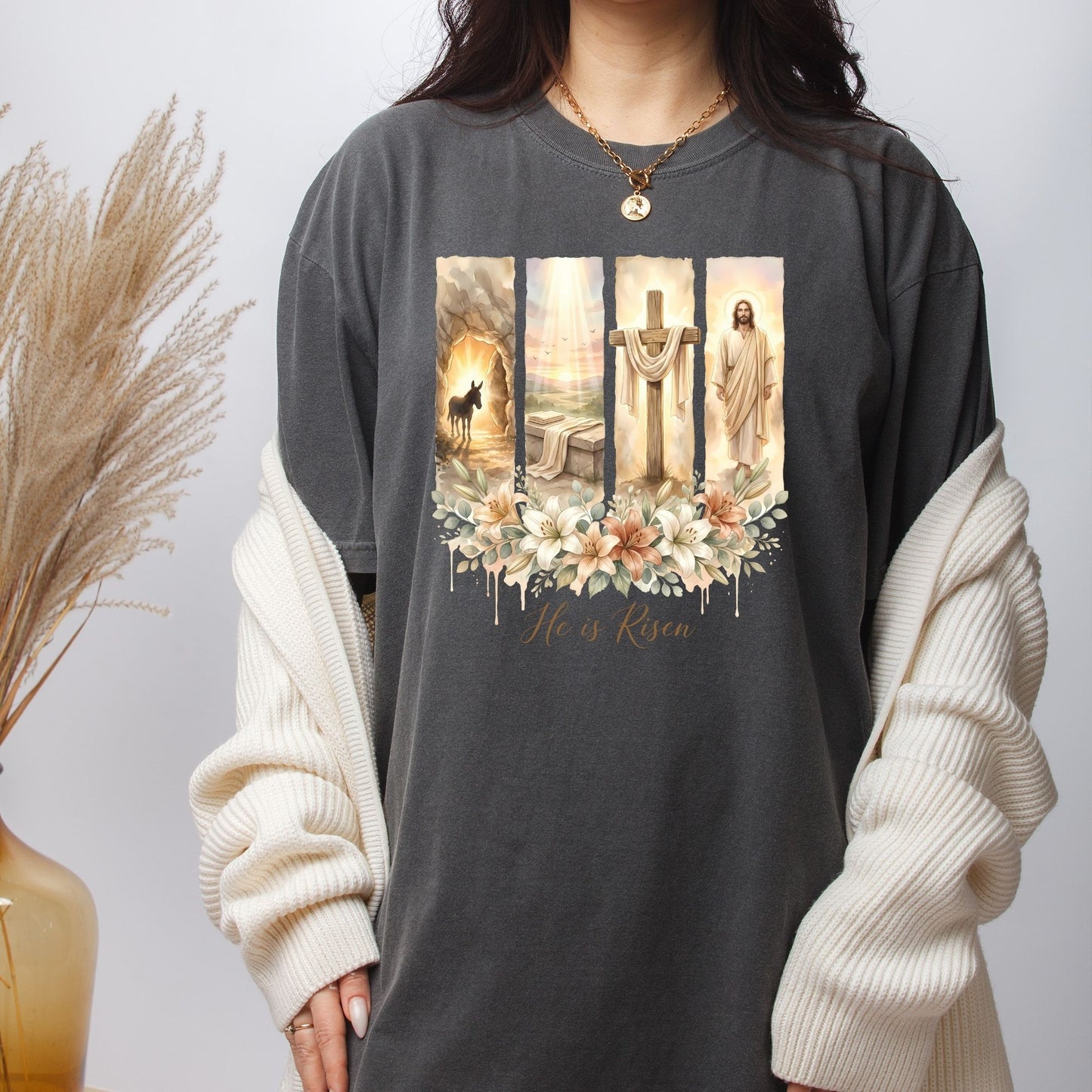 Christian Easter Floral DTF Transfer Ready to Press He is Risen Heat Transfer for Shirts Bible Verse UV Sticker Prints